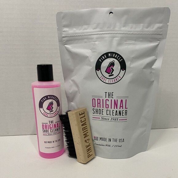 Pink Miracle Shoe Cleaner & Brush Kit 8 oz. Sneaker Fabric & Sole Cleaning - NEW - Picture 2 of 6